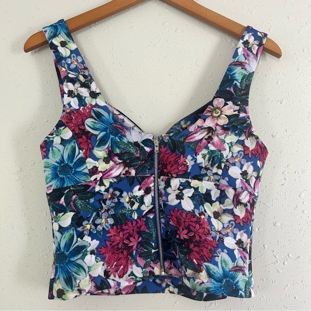 Guess Sweetheart Neckline Floral Tank Top Crop Top Back Zipper Medium - Picture 4 of 7